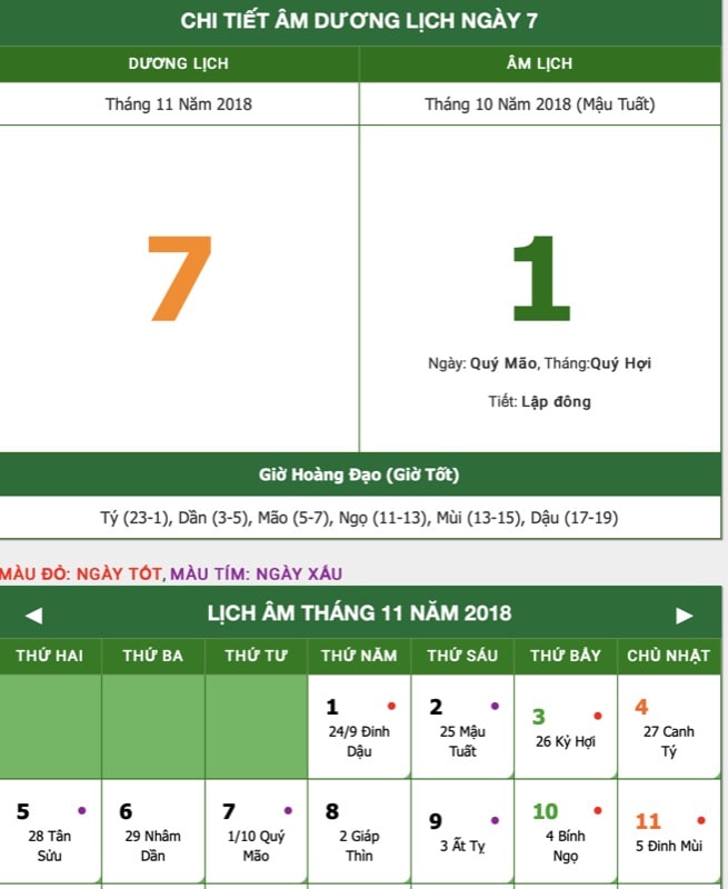 Tính lịch theo Việt Nam